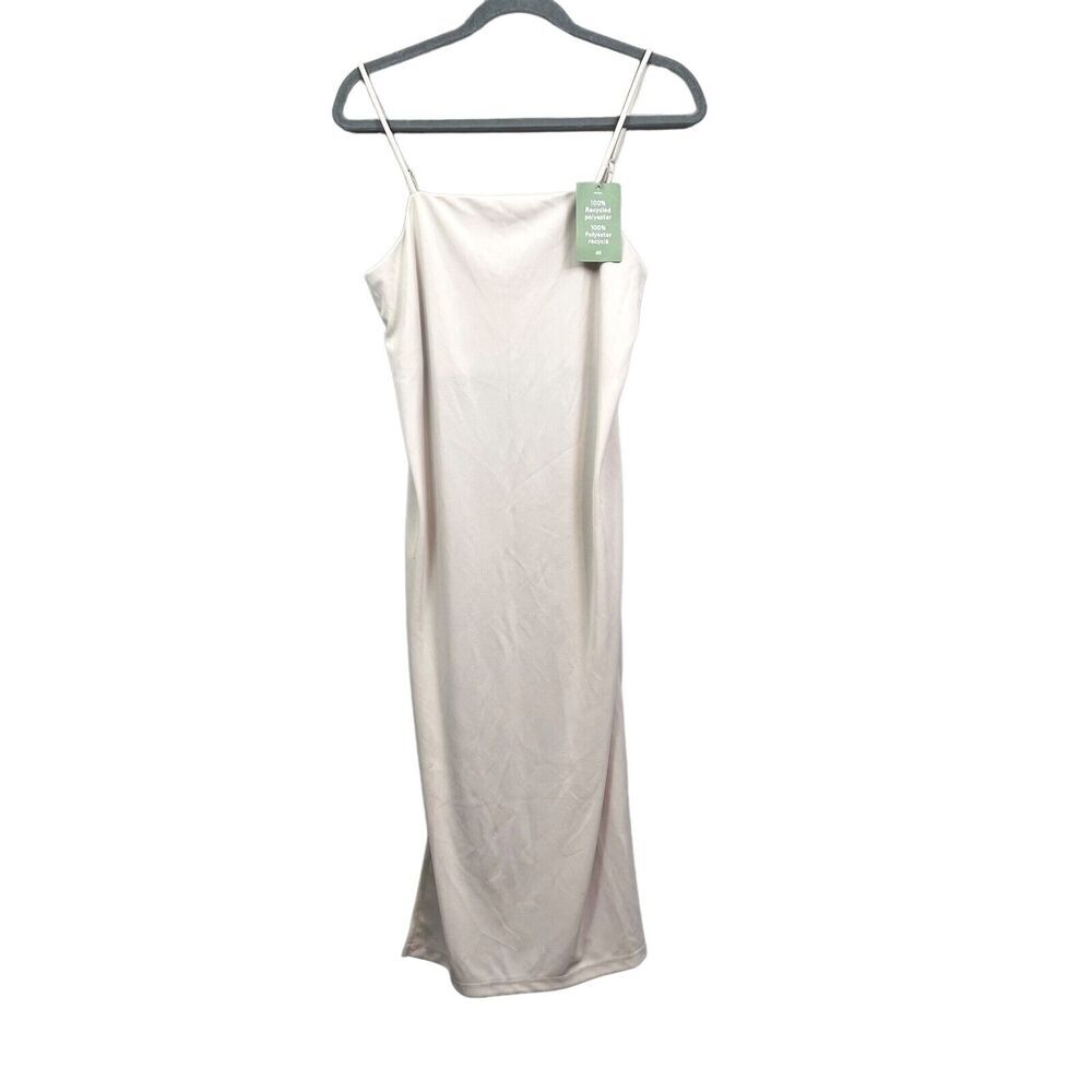 H&M Camisole Slip Dress Stretch Adjustable Spaghetti Strap Slit Nude Women Sz S*